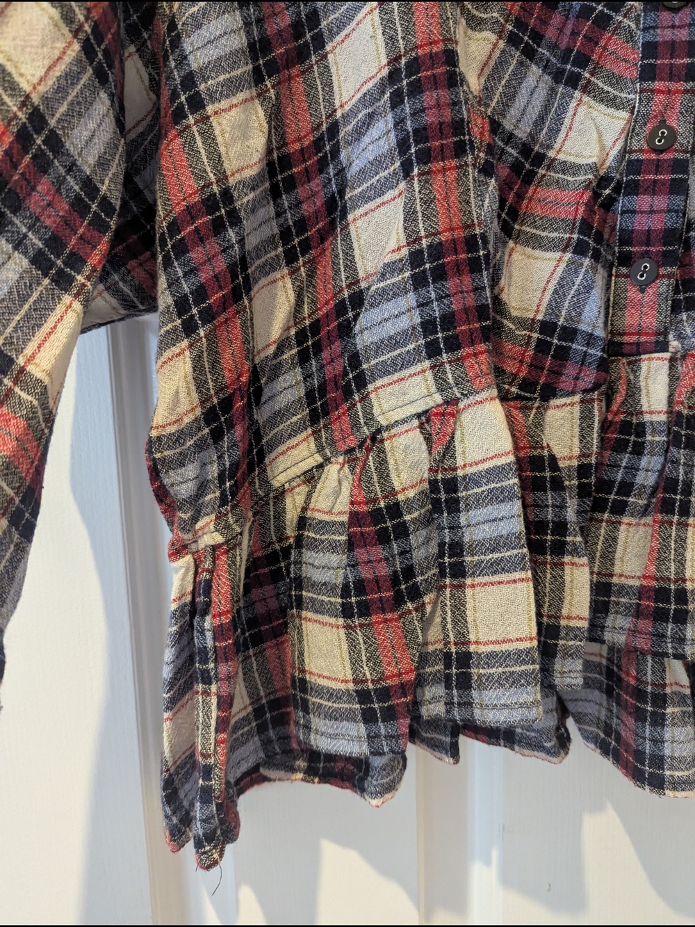 Free People Promise Anything Plaid Flannel Crop Ruffle Babydoll Shirt Top XS/S/M - Picture 6 of 13
